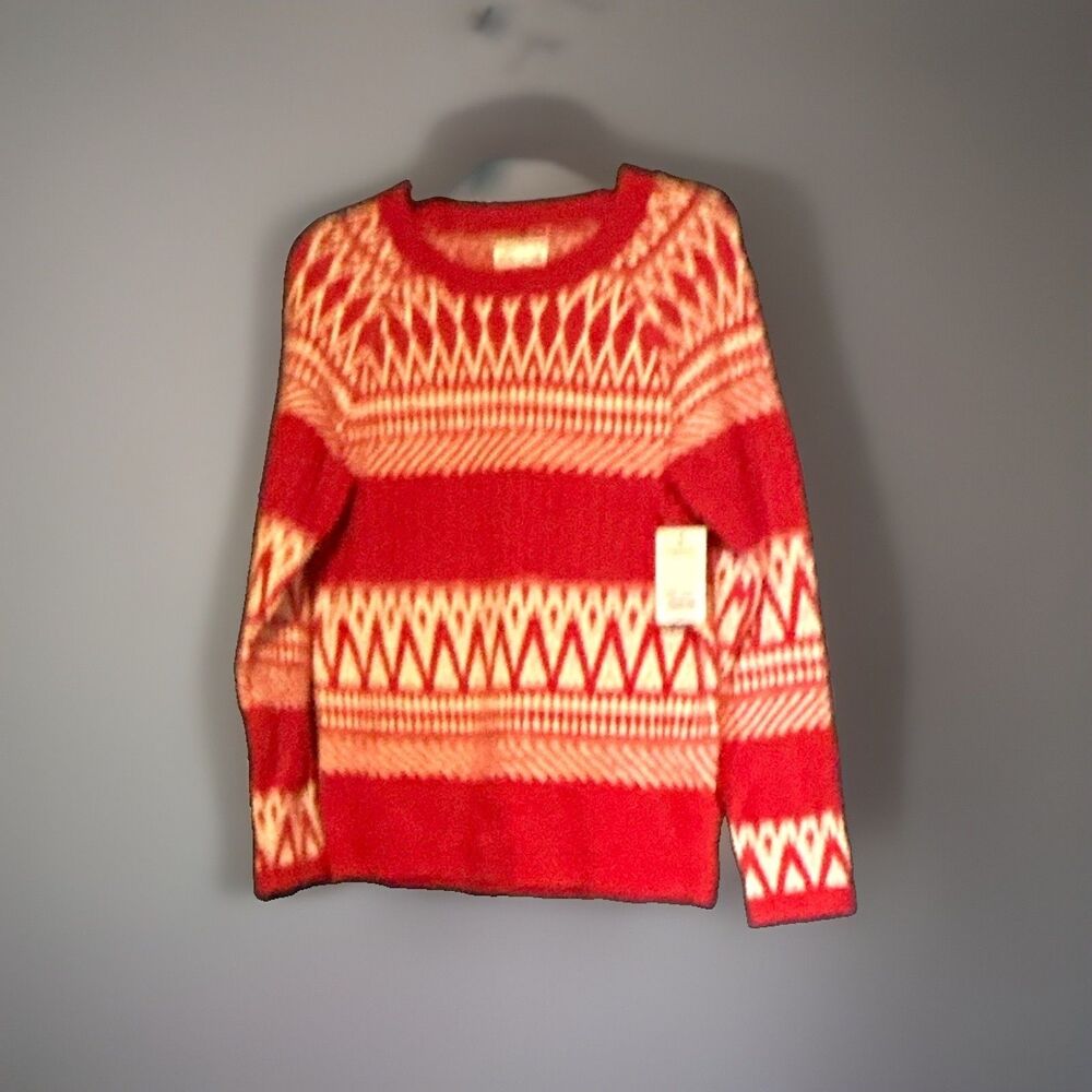 Croft & Barrow women's Geometric Knit Crewneck Pullover Sweater Red/White S